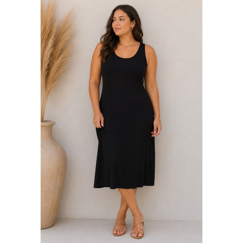 NEW Maurices 24/7 Black Ribbed Sleeveless Scoop Neck Midi Dress Plus Size‎ 4X